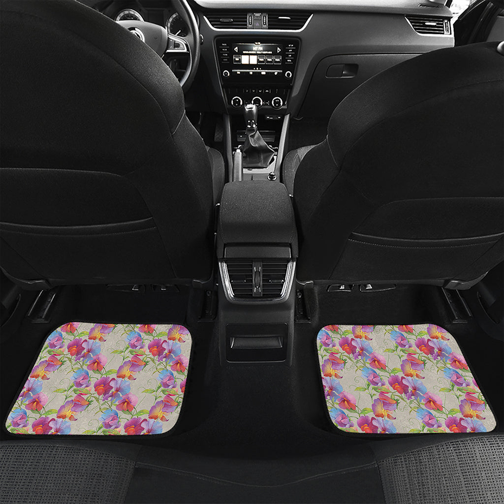 Sweet Pea Flower Pattern Print Front and Back Car Floor Mats