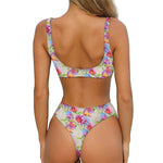 Sweet Pea Flower Pattern Print Front Bow Tie Bikini