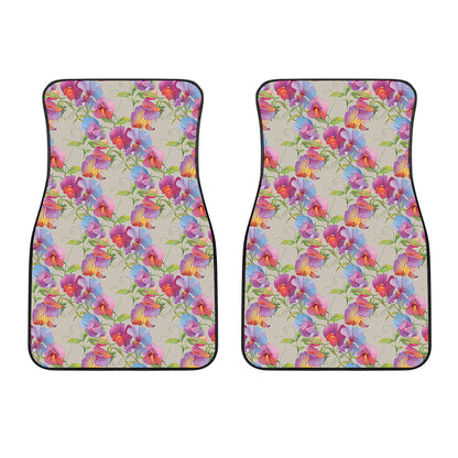 Sweet Pea Flower Pattern Print Front Car Floor Mats