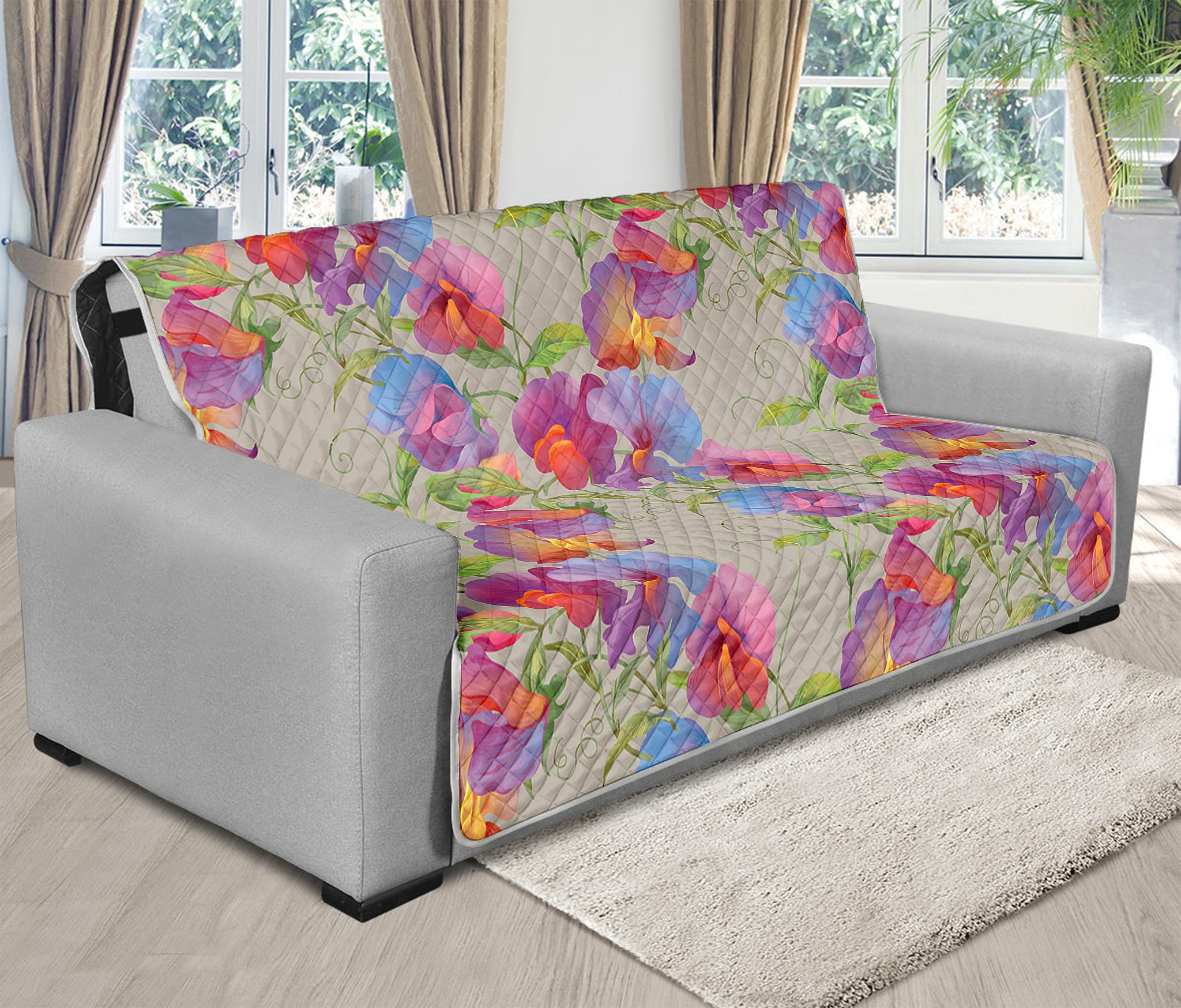 Sweet Pea Flower Pattern Print Futon Protector