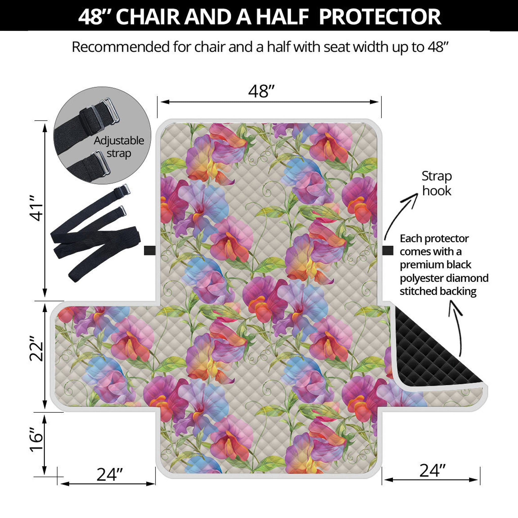 Sweet Pea Flower Pattern Print Half Sofa Protector