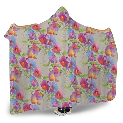 Sweet Pea Flower Pattern Print Hooded Blanket