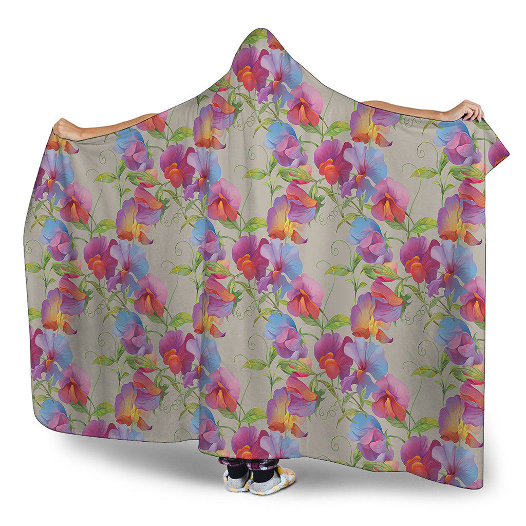 Sweet Pea Flower Pattern Print Hooded Blanket