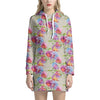 Sweet Pea Flower Pattern Print Hoodie Dress