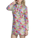 Sweet Pea Flower Pattern Print Hoodie Dress