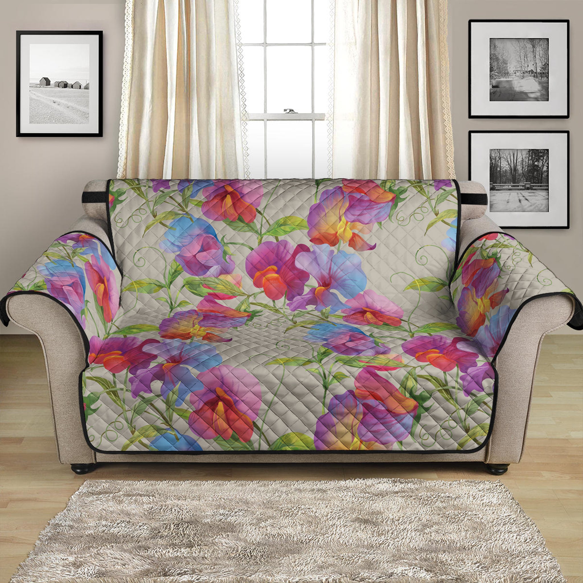 Sweet Pea Flower Pattern Print Loveseat Protector