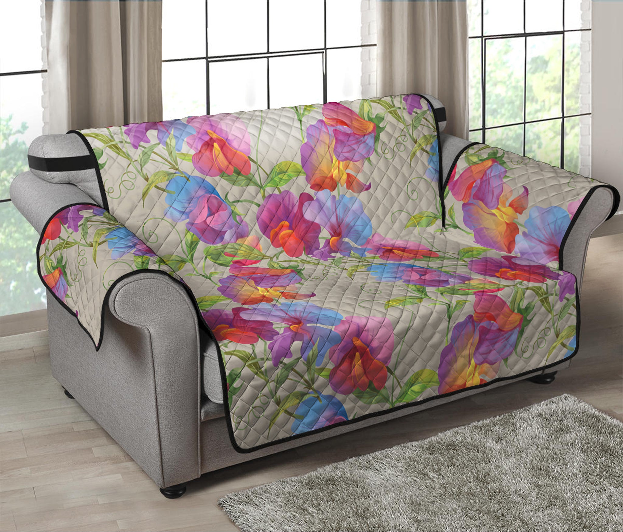 Sweet Pea Flower Pattern Print Loveseat Protector