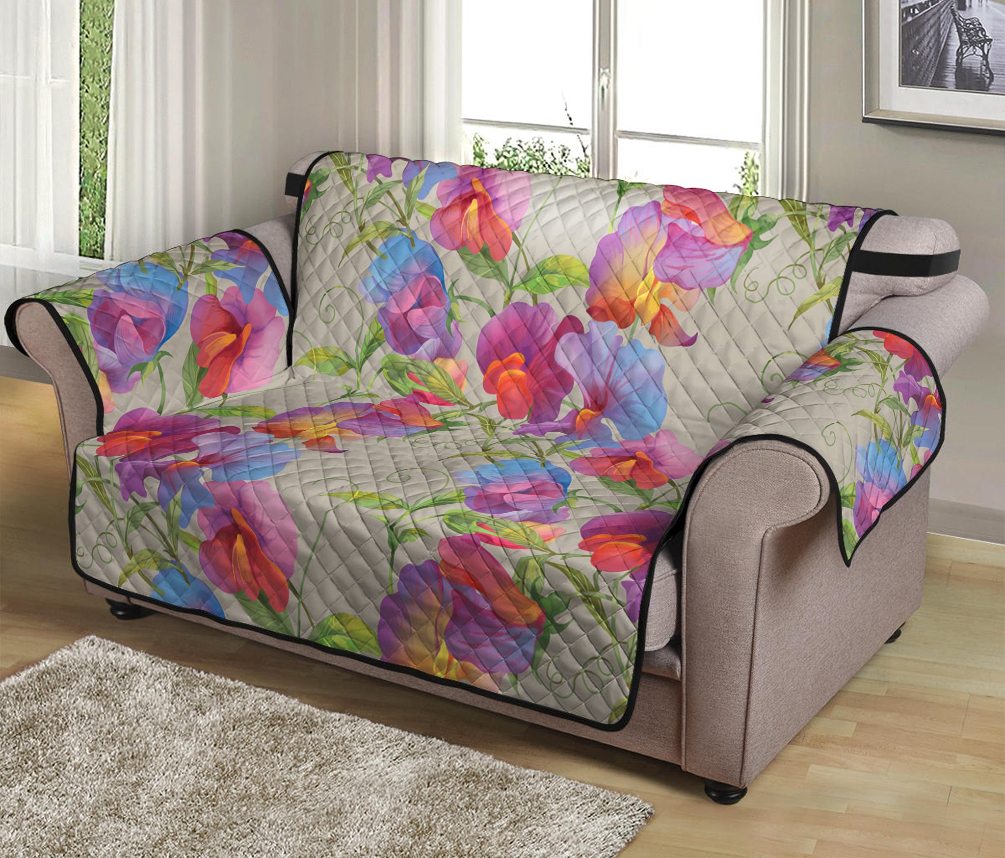 Sweet Pea Flower Pattern Print Loveseat Protector