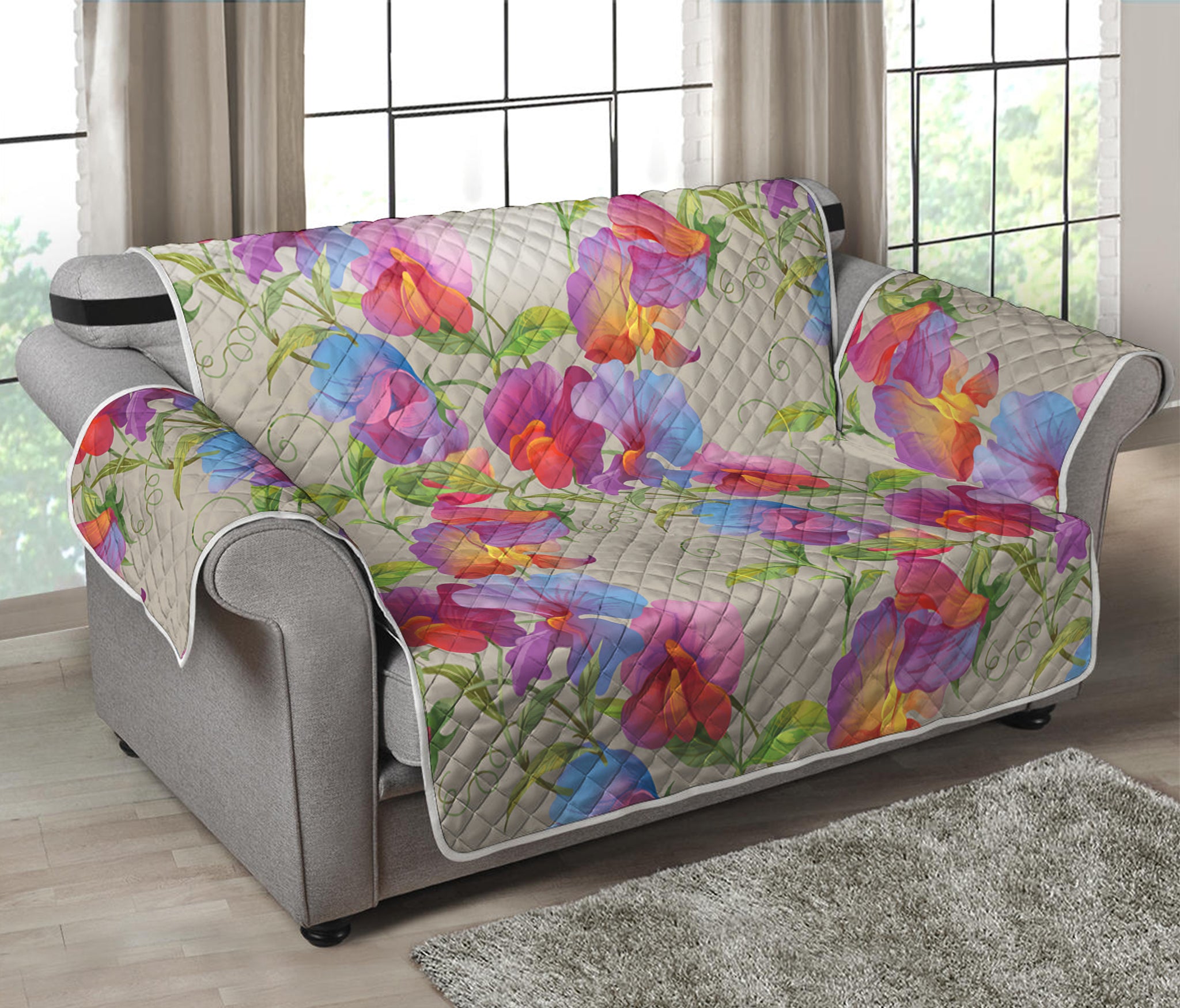 Sweet Pea Flower Pattern Print Loveseat Protector