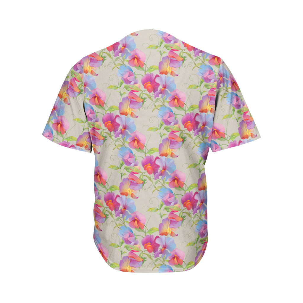 Sweet Pea Flower Pattern Print Men's Baseball Jersey