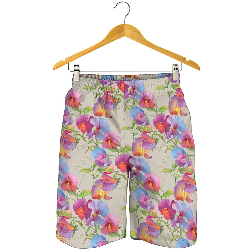 Sweet Pea Flower Pattern Print Men's Shorts