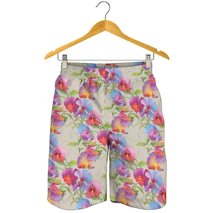 Sweet Pea Flower Pattern Print Men's Shorts