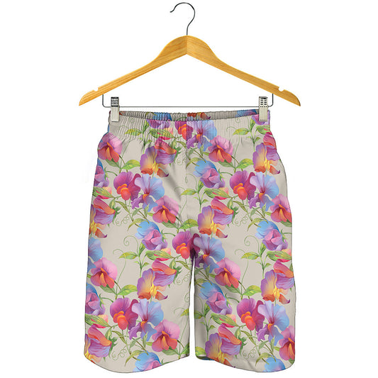 Sweet Pea Flower Pattern Print Men's Shorts