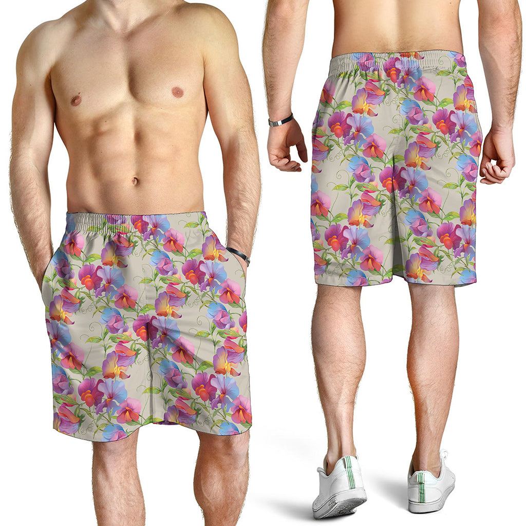Sweet Pea Flower Pattern Print Men's Shorts