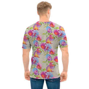 Sweet Pea Flower Pattern Print Men's T-Shirt