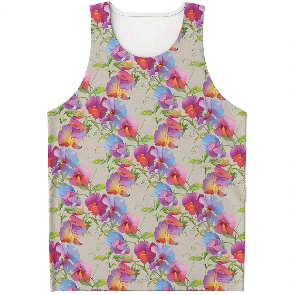 Sweet Pea Flower Pattern Print Men's Tank Top