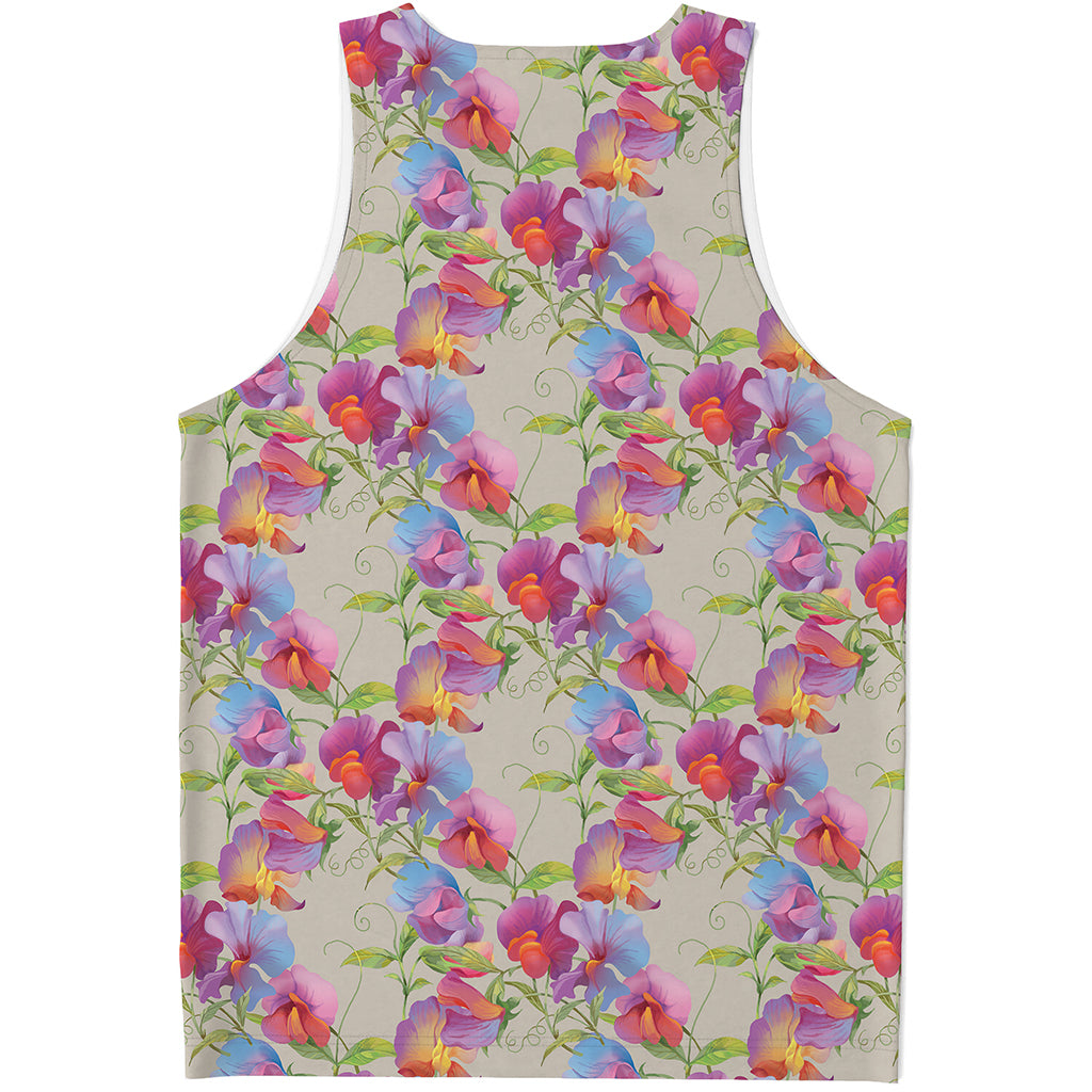 Sweet Pea Flower Pattern Print Men's Tank Top