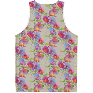 Sweet Pea Flower Pattern Print Men's Tank Top