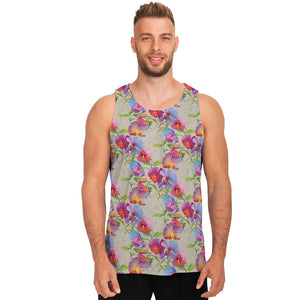 Sweet Pea Flower Pattern Print Men's Tank Top