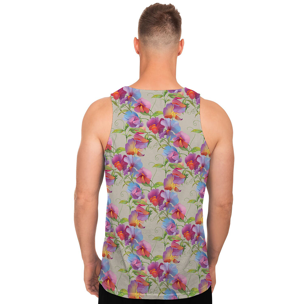 Sweet Pea Flower Pattern Print Men's Tank Top