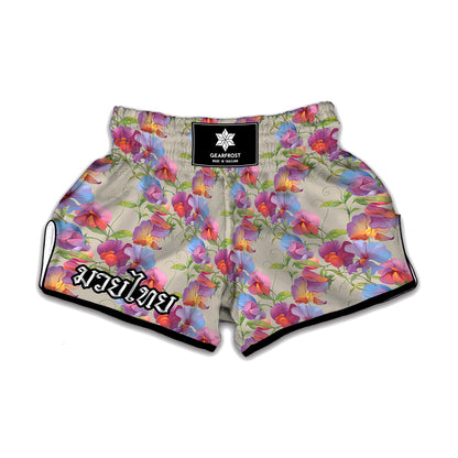 Sweet Pea Flower Pattern Print Muay Thai Boxing Shorts