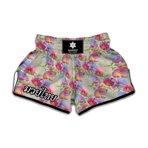 Sweet Pea Flower Pattern Print Muay Thai Boxing Shorts