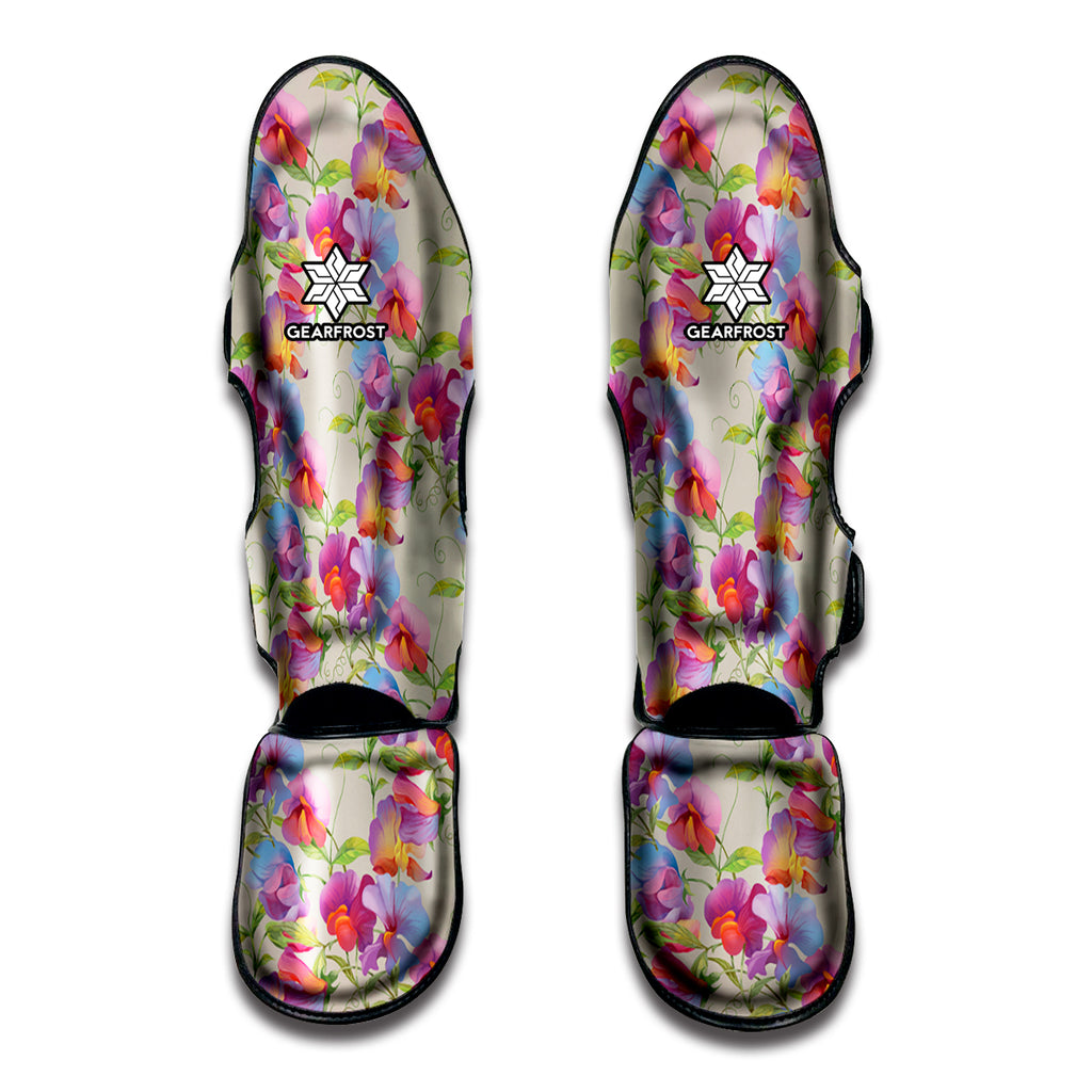 Sweet Pea Flower Pattern Print Muay Thai Shin Guard