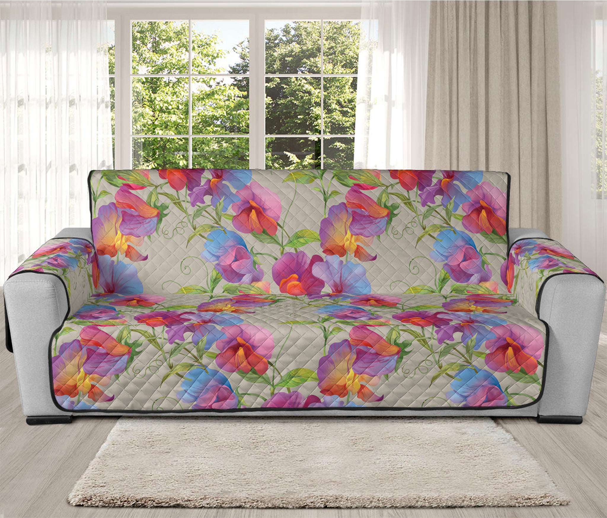 Sweet Pea Flower Pattern Print Oversized Sofa Protector