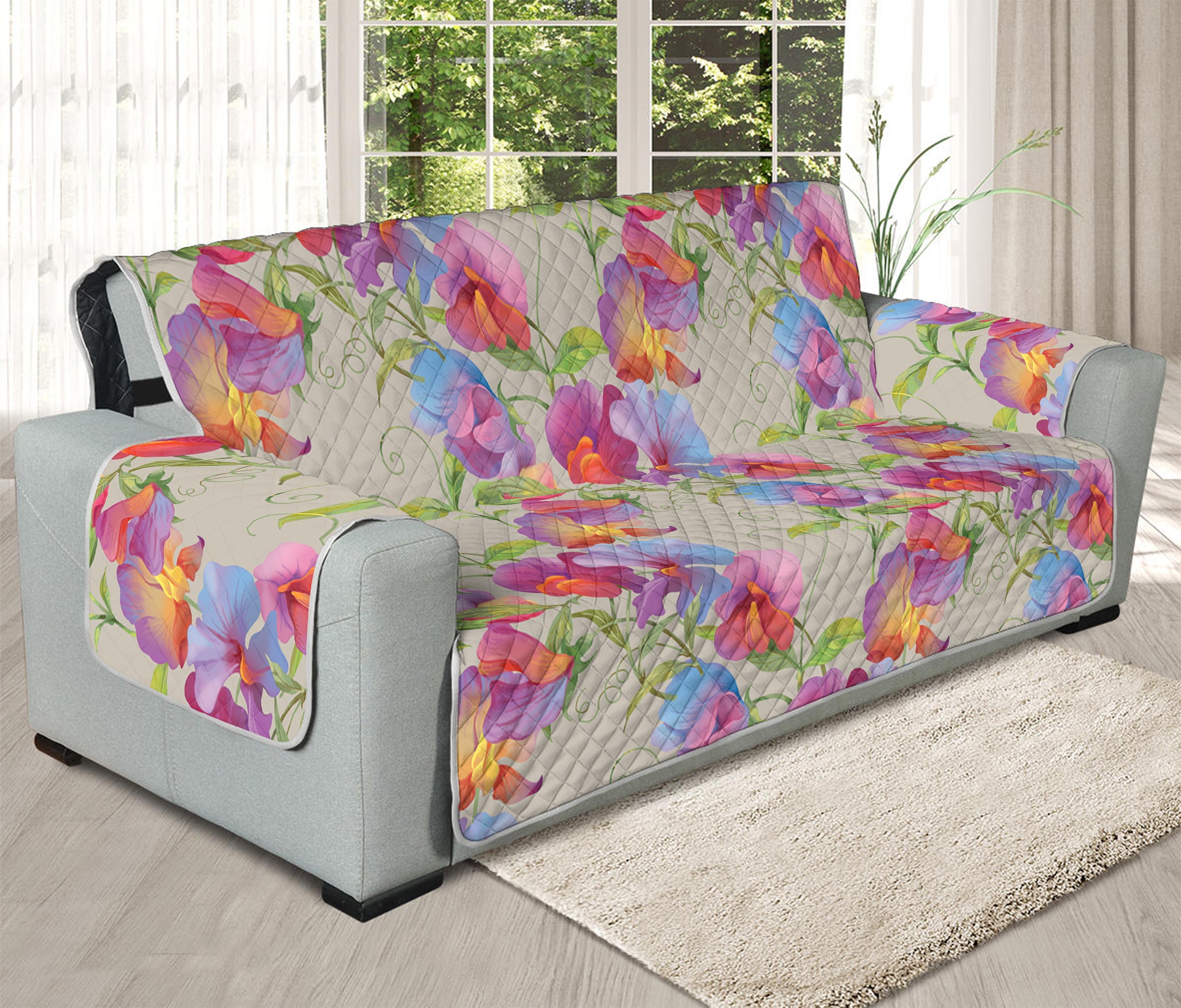 Sweet Pea Flower Pattern Print Oversized Sofa Protector