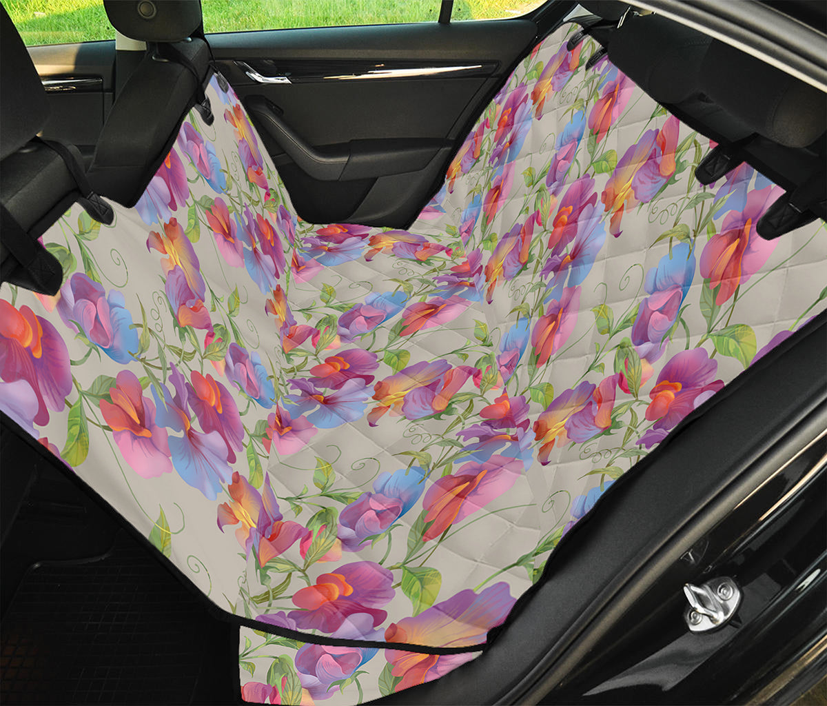 Sweet Pea Flower Pattern Print Pet Car Back Seat Cover