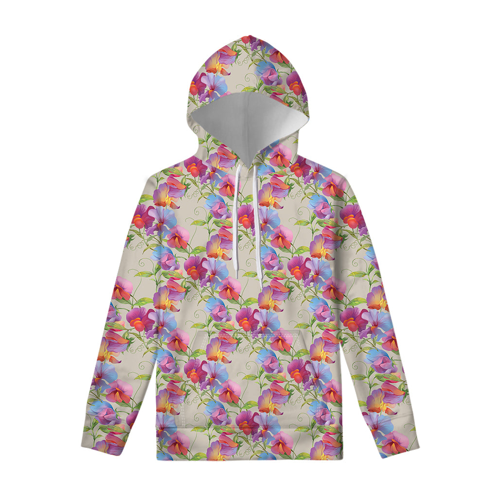 Sweet Pea Flower Pattern Print Pullover Hoodie