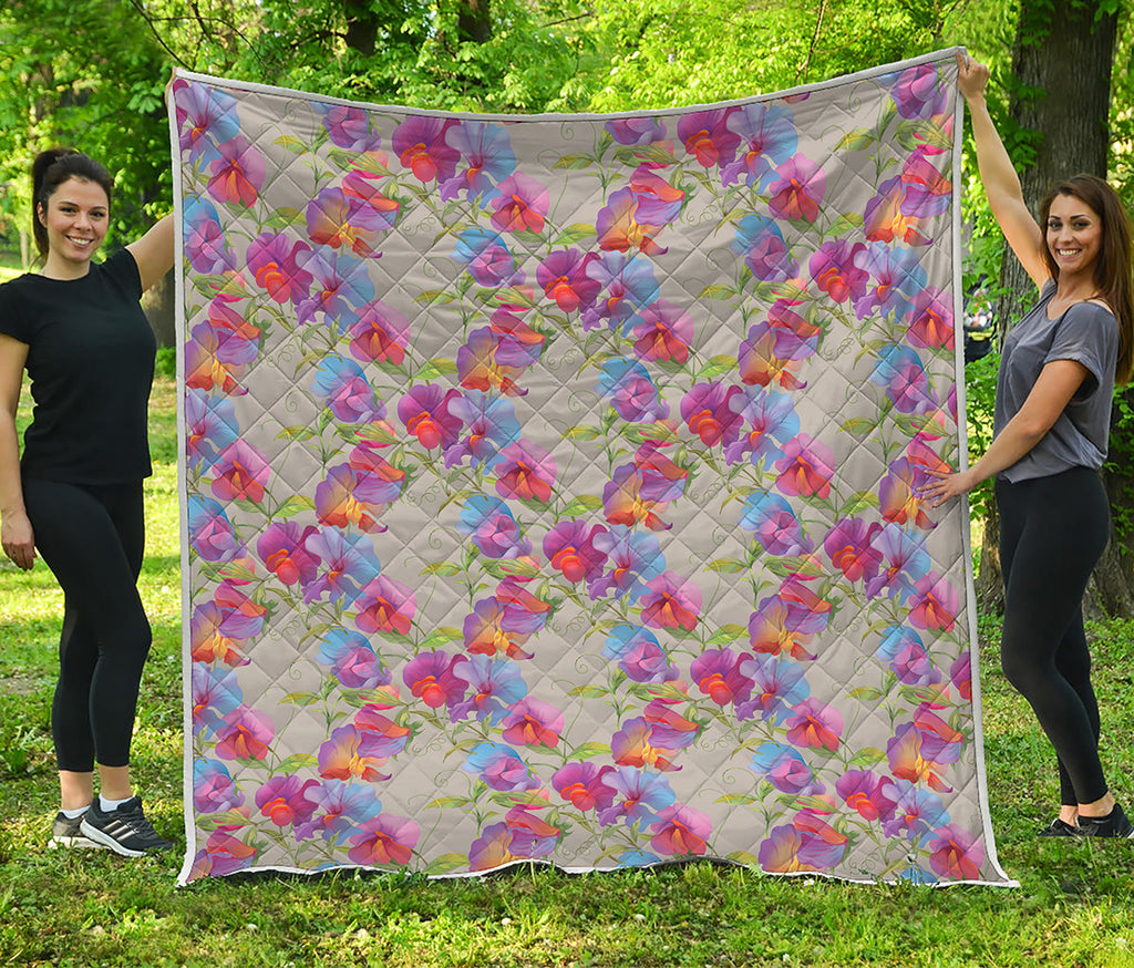 Sweet Pea Flower Pattern Print Quilt