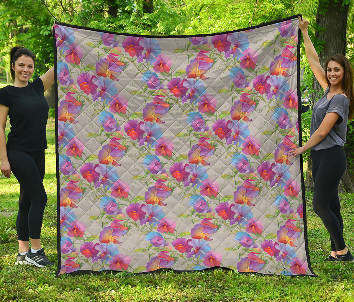 Sweet Pea Flower Pattern Print Quilt