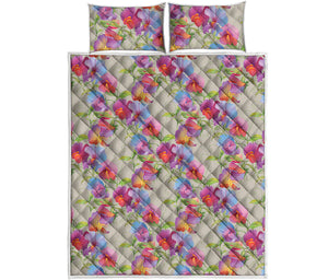 Sweet Pea Flower Pattern Print Quilt Bed Set