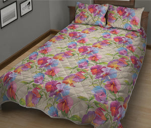 Sweet Pea Flower Pattern Print Quilt Bed Set