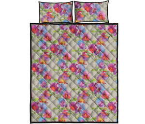 Sweet Pea Flower Pattern Print Quilt Bed Set