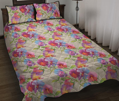 Sweet Pea Flower Pattern Print Quilt Bed Set