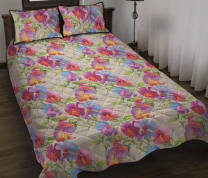 Sweet Pea Flower Pattern Print Quilt Bed Set