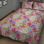 Sweet Pea Flower Pattern Print Quilt Bed Set