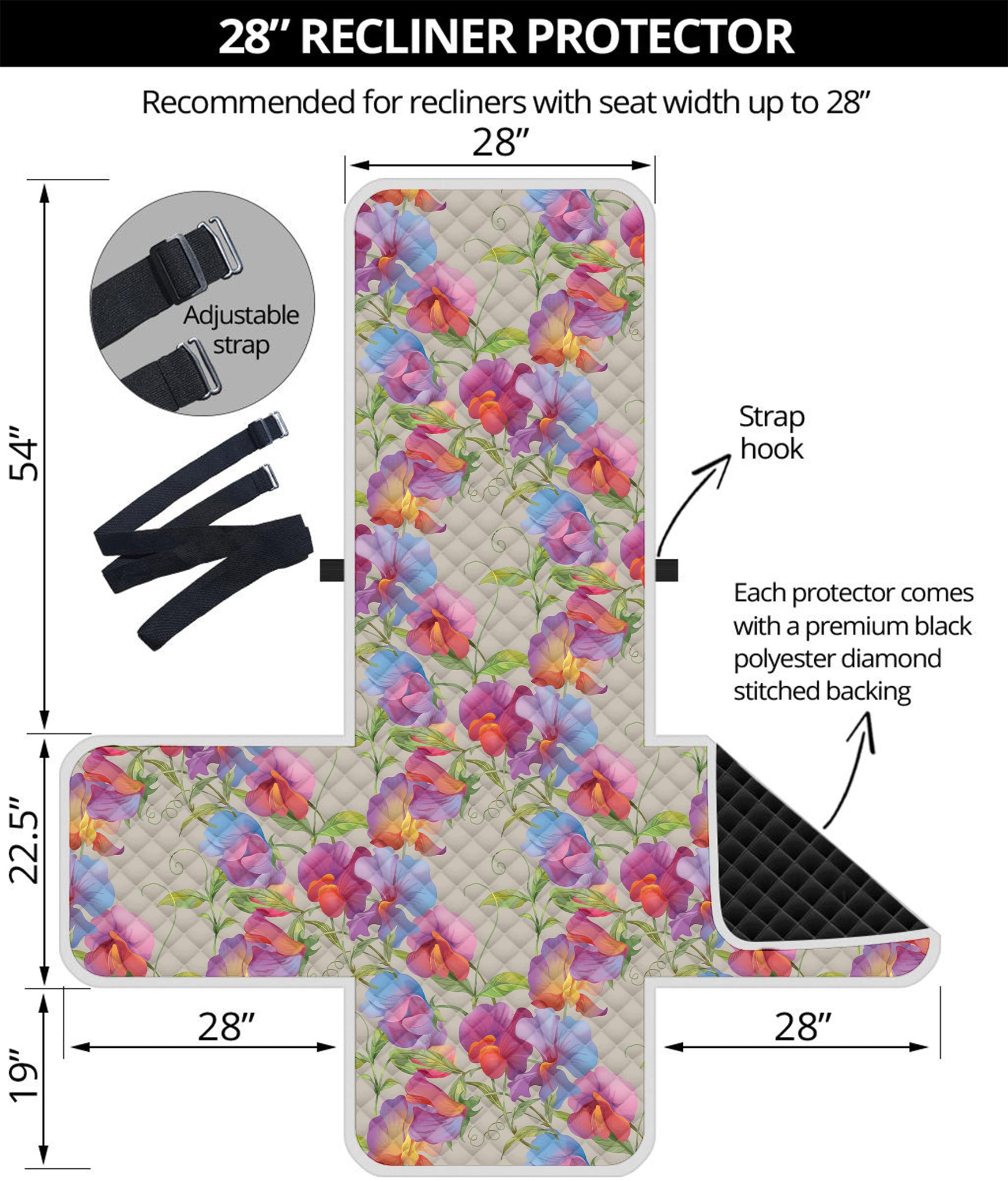 Sweet Pea Flower Pattern Print Recliner Protector