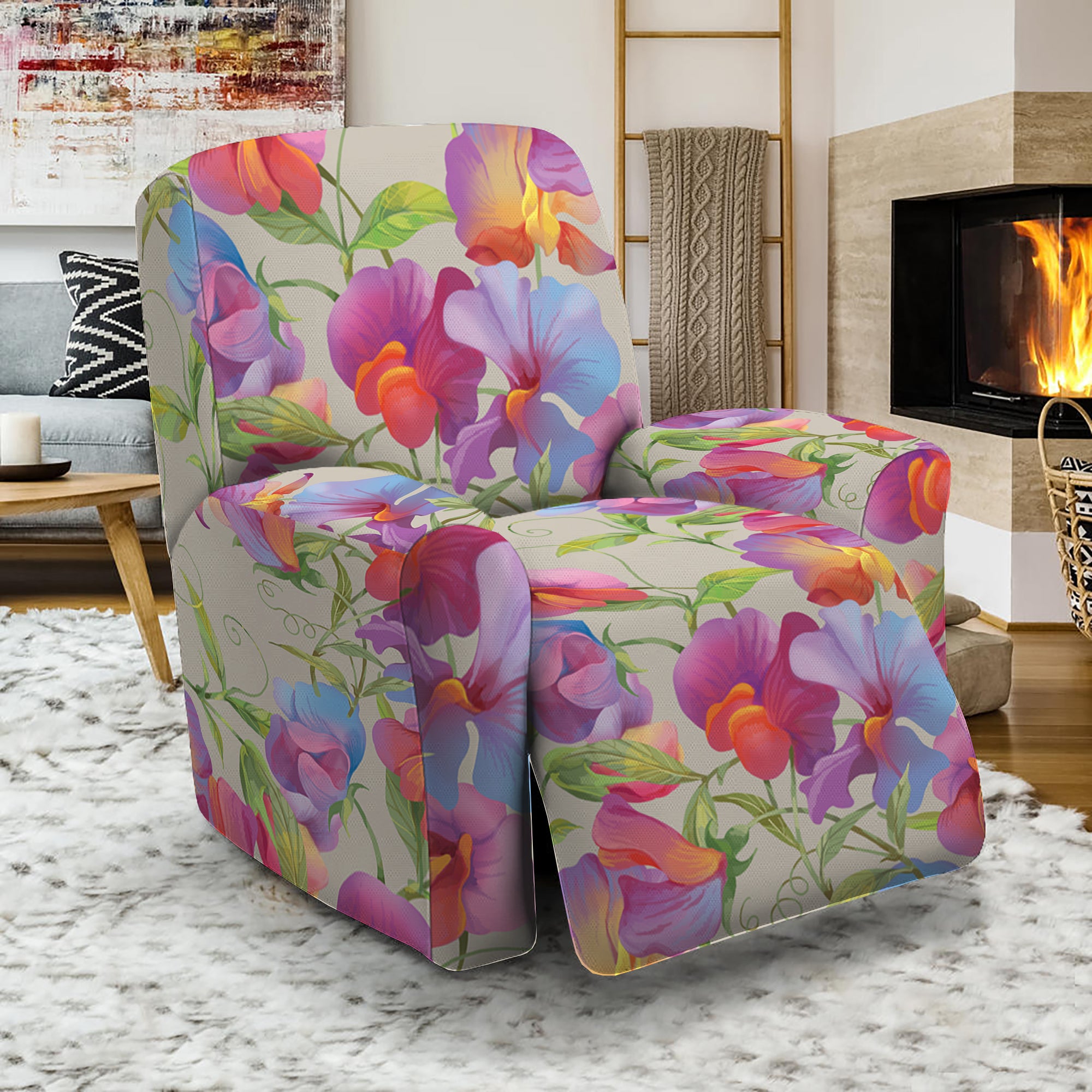 Sweet Pea Flower Pattern Print Recliner Slipcover