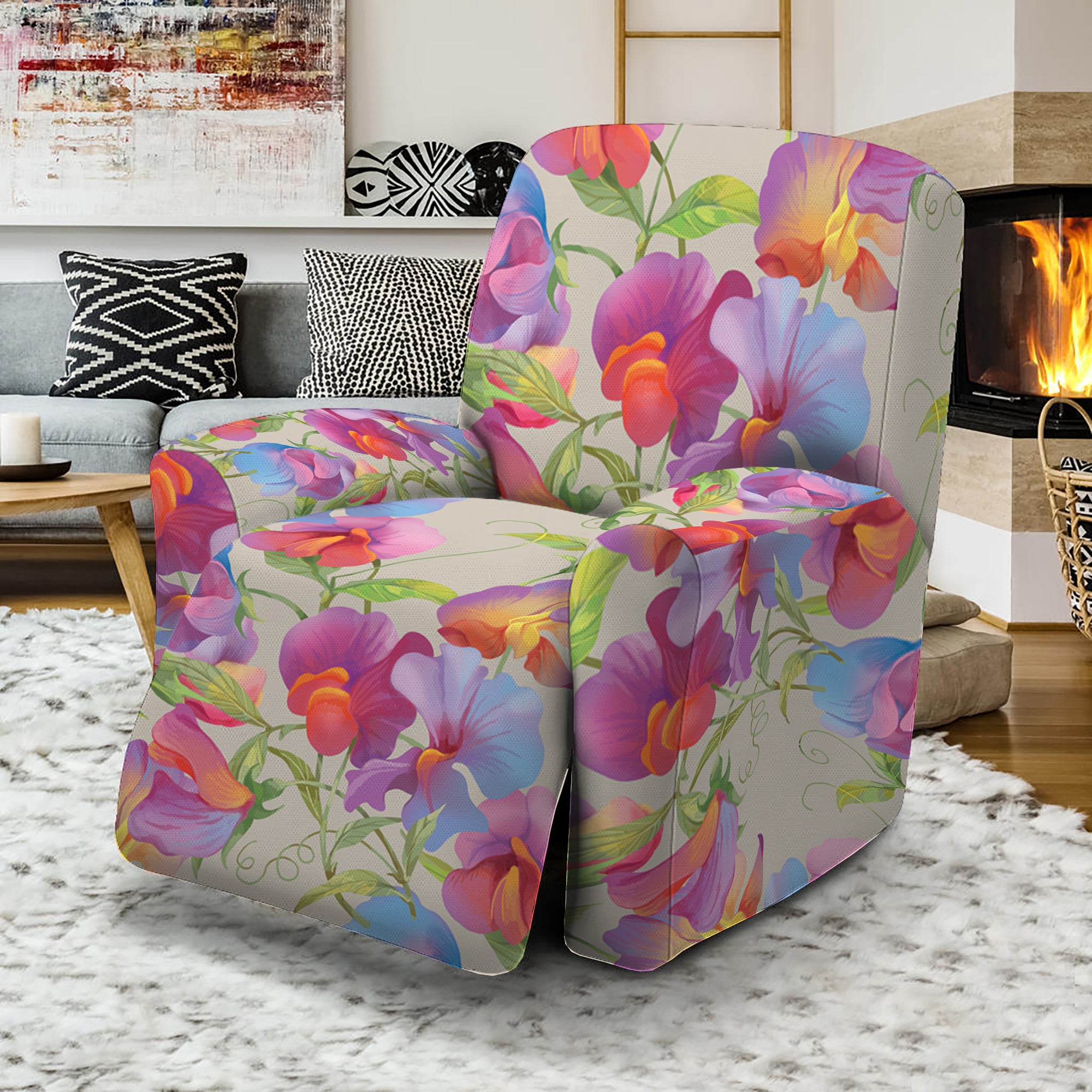 Sweet Pea Flower Pattern Print Recliner Slipcover