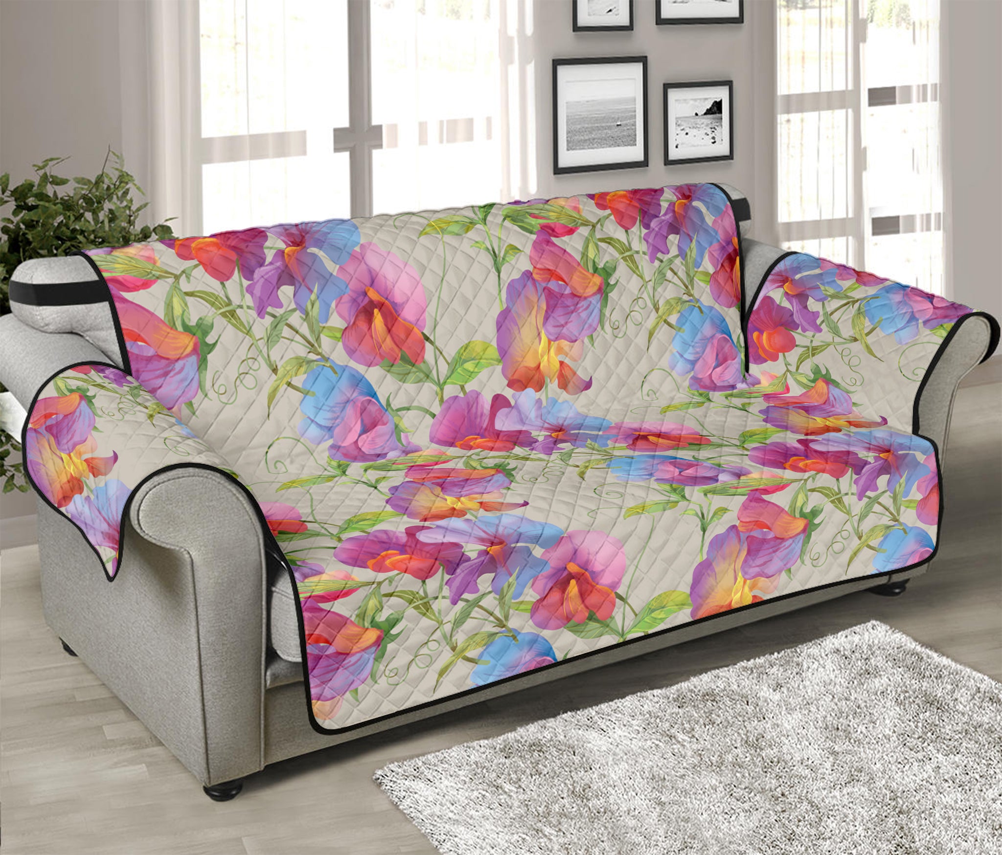 Sweet Pea Flower Pattern Print Sofa Protector