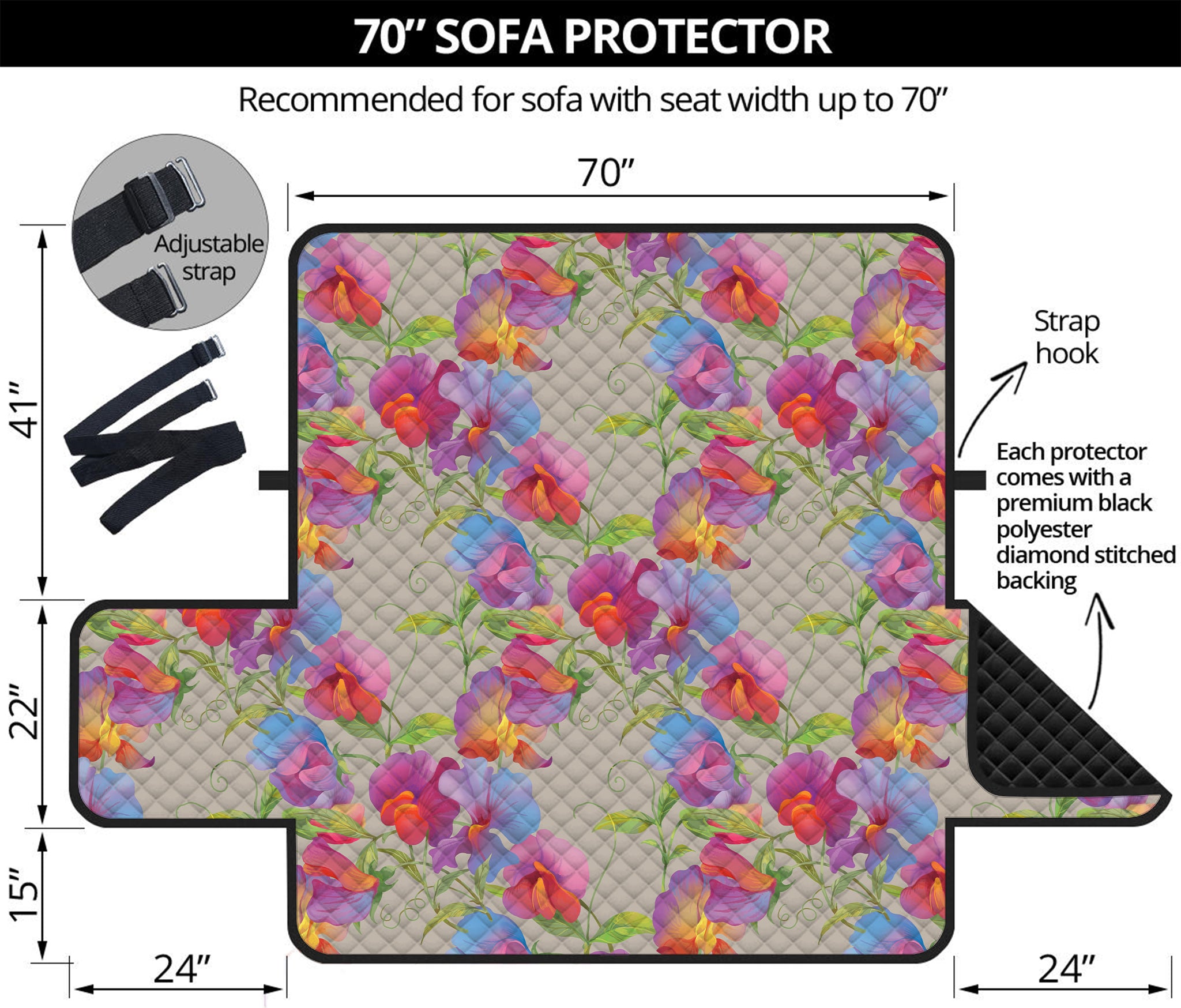 Sweet Pea Flower Pattern Print Sofa Protector