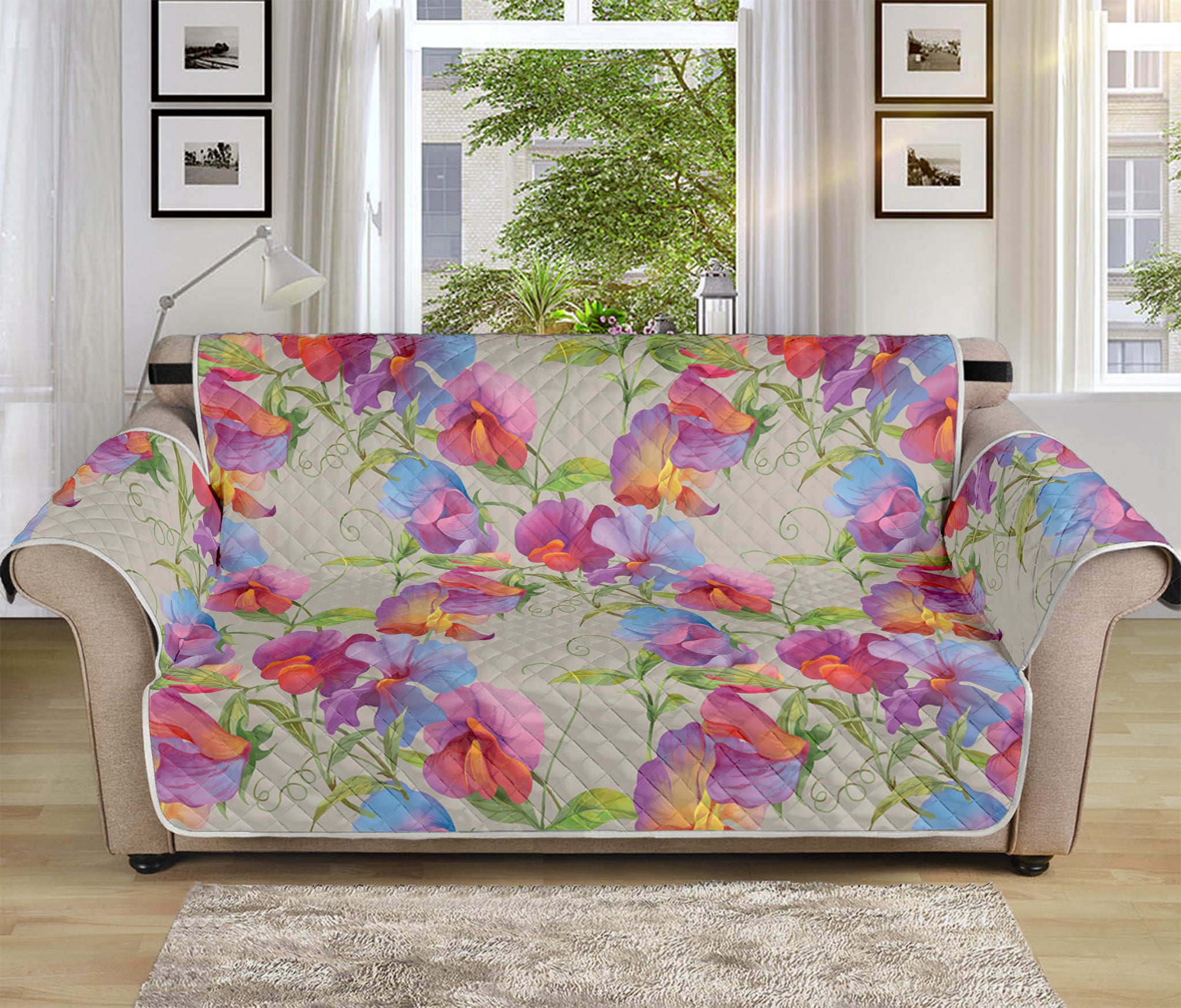 Sweet Pea Flower Pattern Print Sofa Protector