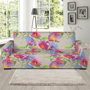 Sweet Pea Flower Pattern Print Sofa Slipcover