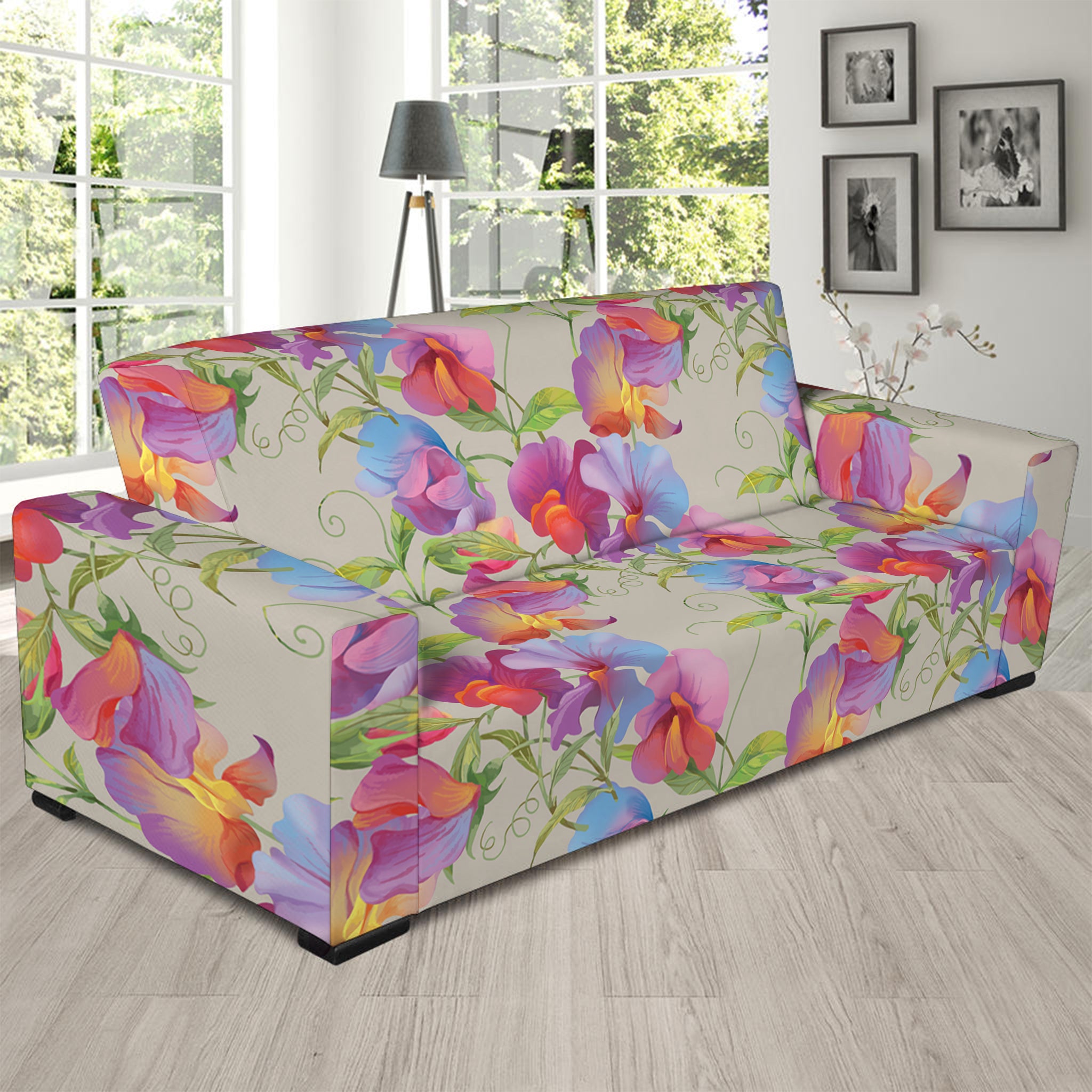 Sweet Pea Flower Pattern Print Sofa Slipcover