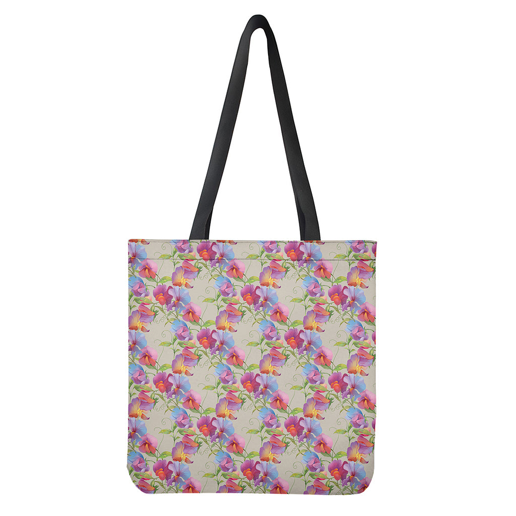 Sweet Pea Flower Pattern Print Tote Bag