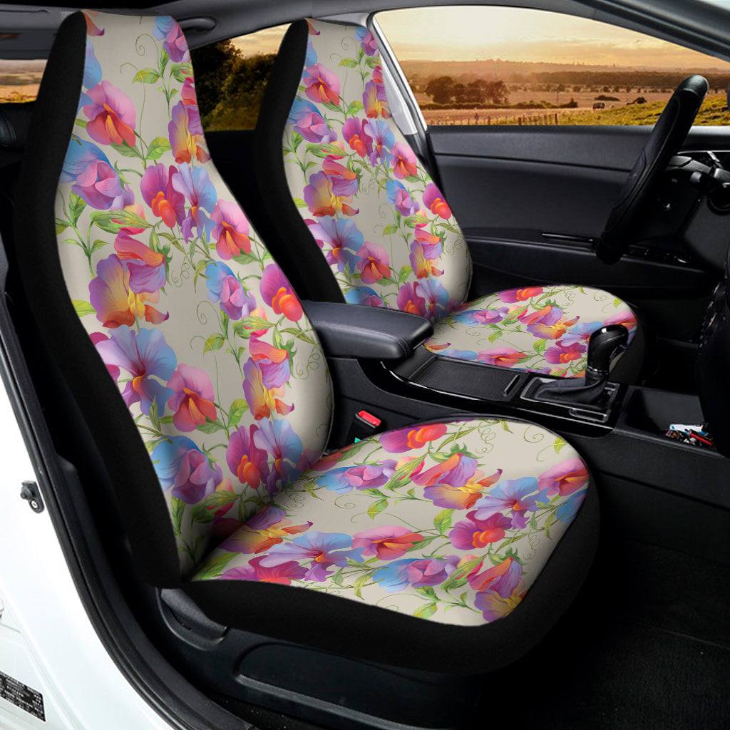 Sweet Pea Flower Pattern Print Universal Fit Car Seat Covers