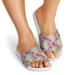 Sweet Pea Flower Pattern Print White Slide Sandals